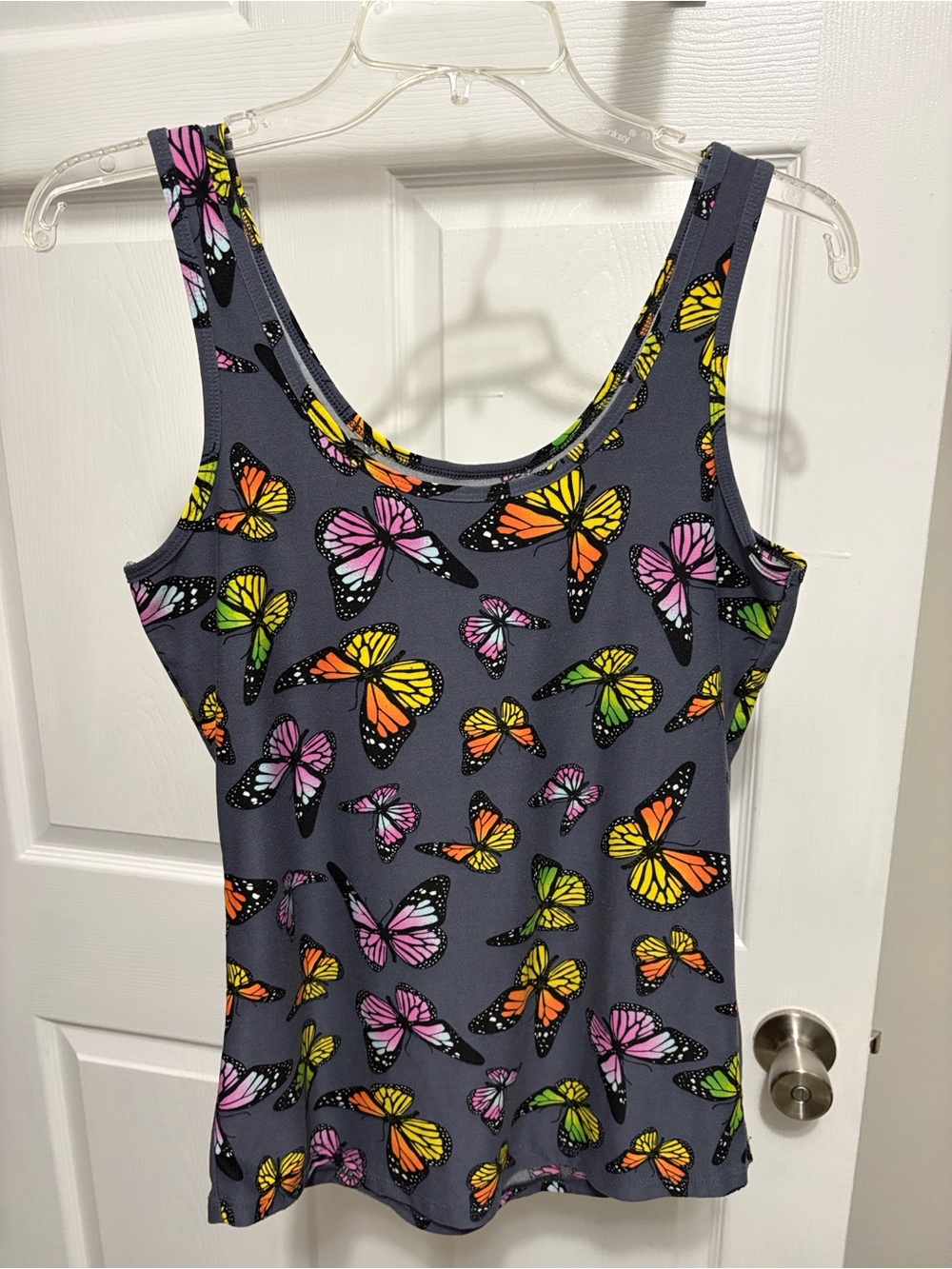 No Boundaries Gray Tank Top with Multicolor Butterfly Print